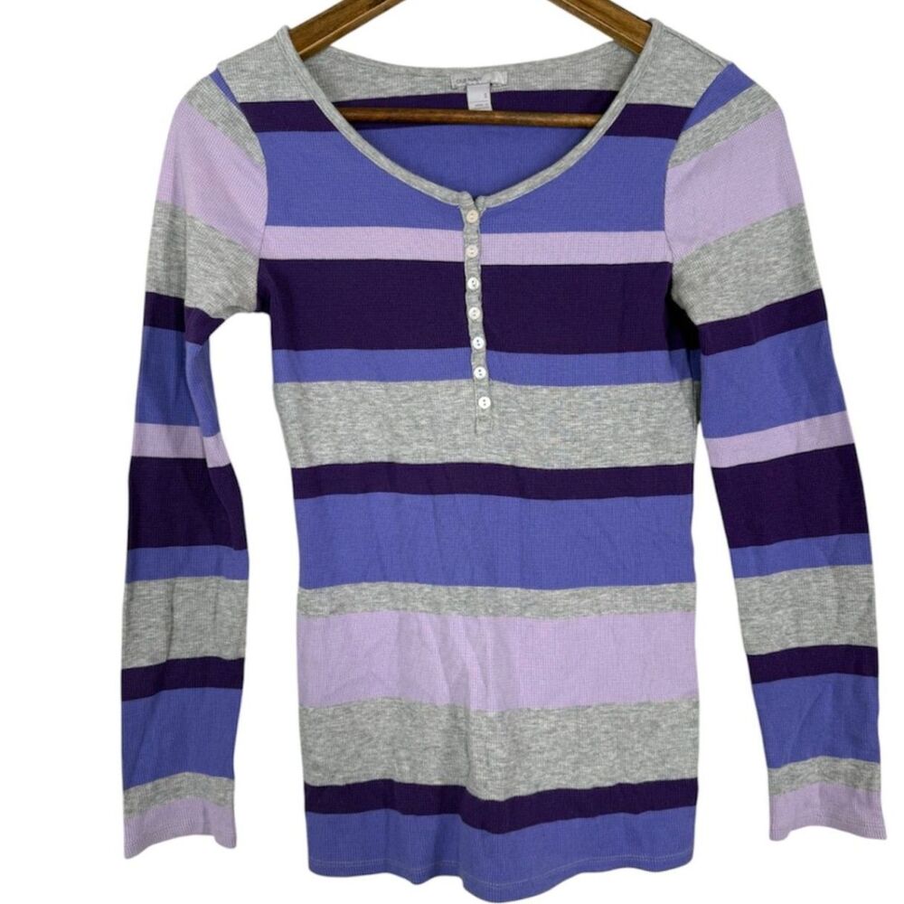 Y2k Old Navy Striped Henley Top S Waffle Knit Thermal Base Layer Longer Length